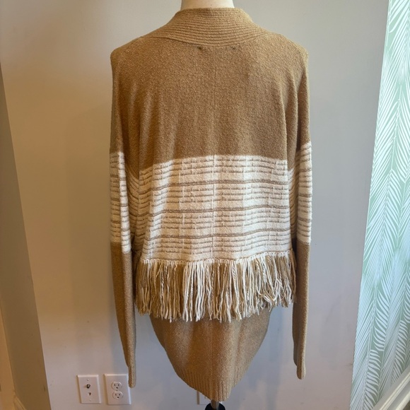 Peace Love World Black Label Fringe Cozy Knit Tan Cardigan Medium Bohemian - Picture 7 of 14